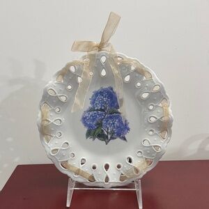 Vintage Hydrangeas Floral Plate Reticulated White Porcelain Cottagecore